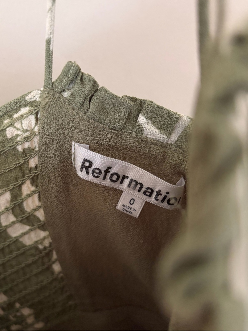 Reformation Olive Green and White Floral Tiered Midi Dress - Picture 5 of 7